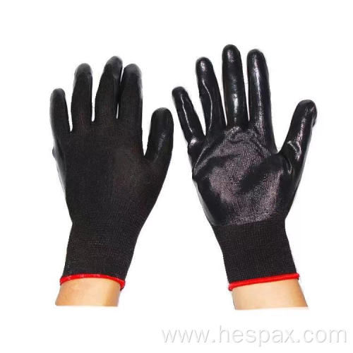 Hespax Black Nitrile Coated Safe Mechanic Work Gloves